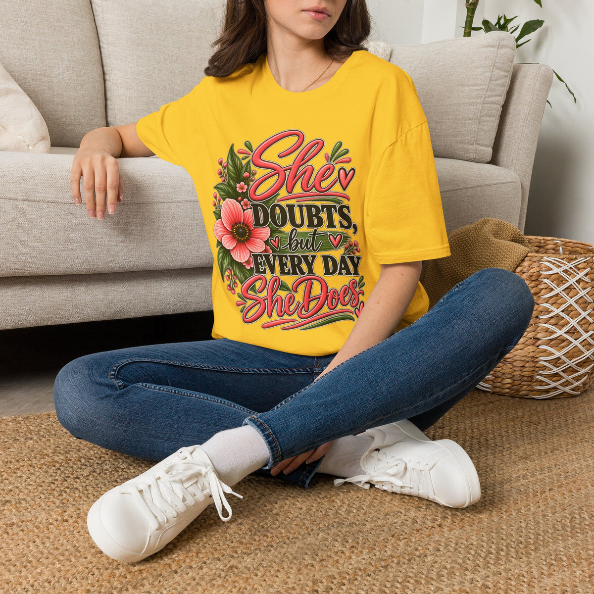 She Doubts But Every Day She Does T-Shirt | Floral Inspirational Typography