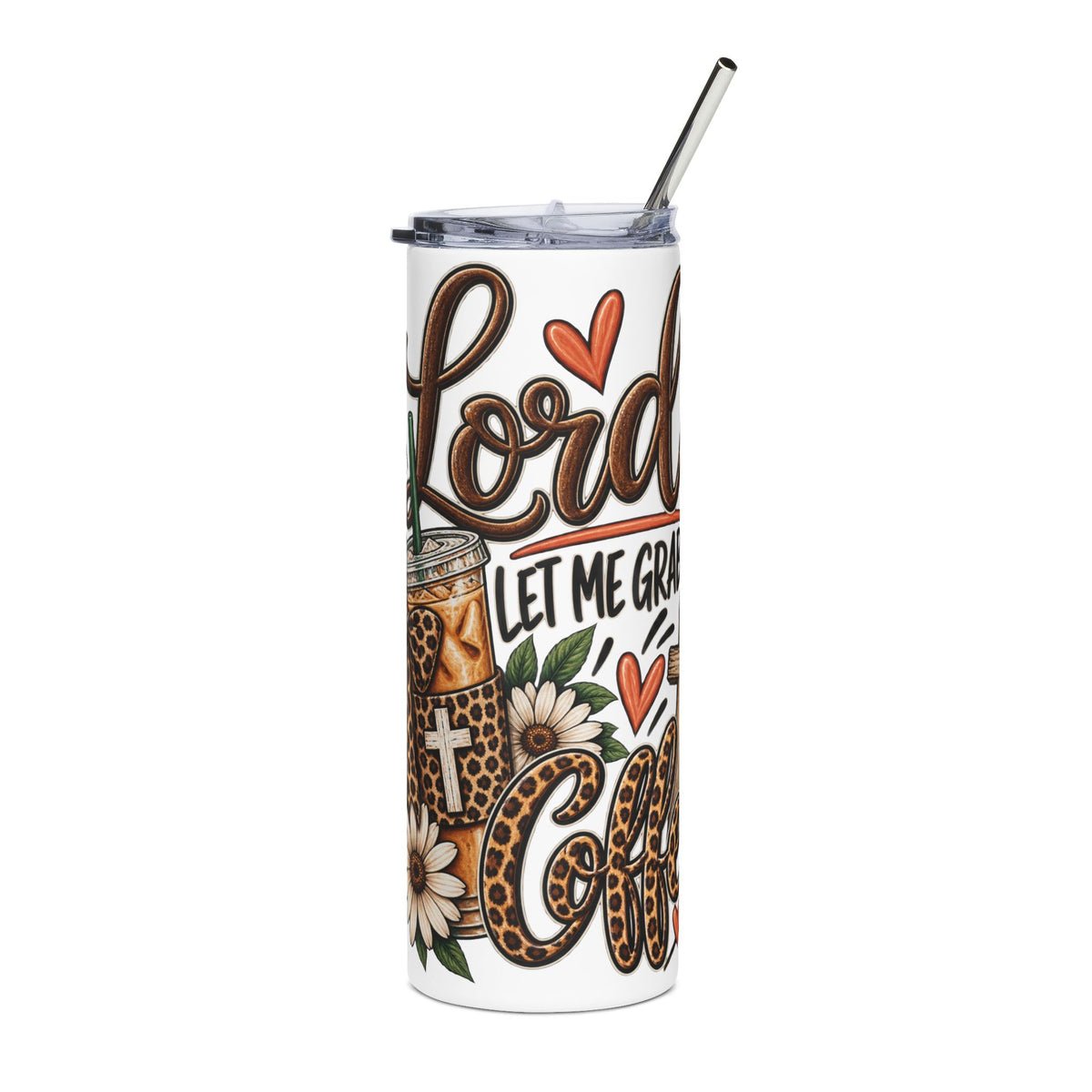 Lord Let Me Grab Coffee Tumbler | Leopard Cross Coffee Design 20oz